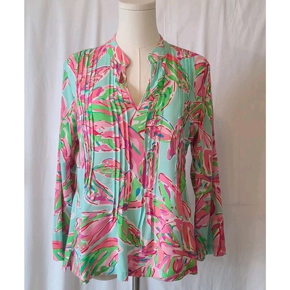 New Lilly Pulitzer In The Villas Floral Dorothy Pintuck Blouse Top Small - Picture 2 of 6